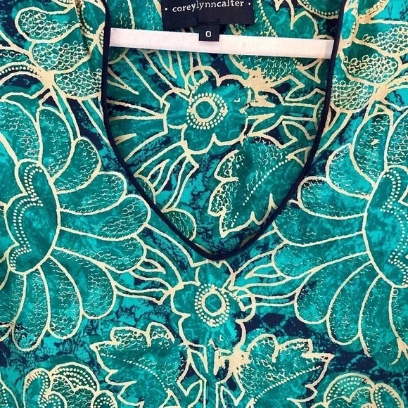 Corey  Lynn Calter silk green lotus ethnic dress - Picture 3 of 4